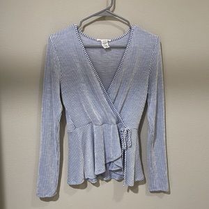 Blue and White Striped Wrap Top